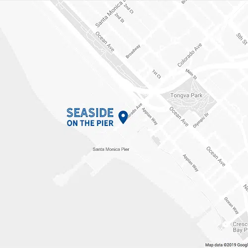 A map with a pin over the restaurant's location on the Santa Monica Pier
